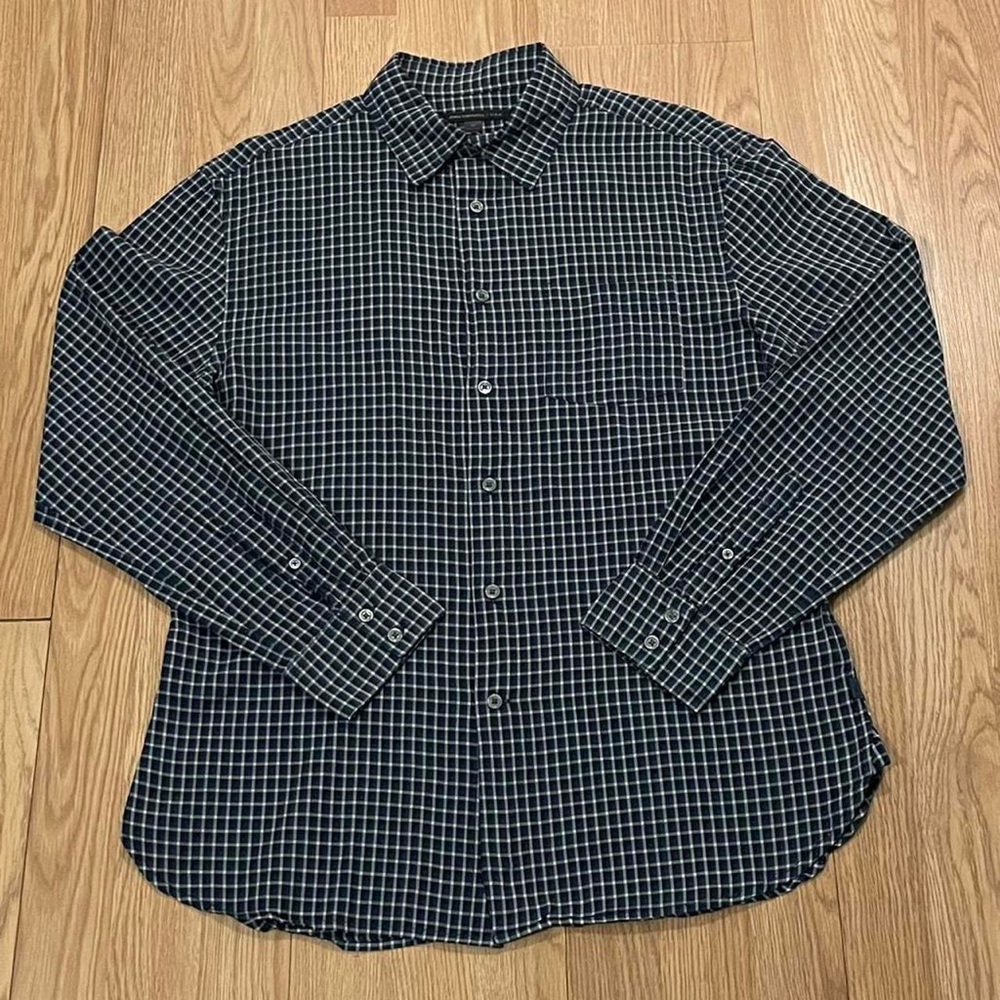 John Varvatos Mens Medium Long Sleeve Button Down Shirt Dark Blue Plaid
